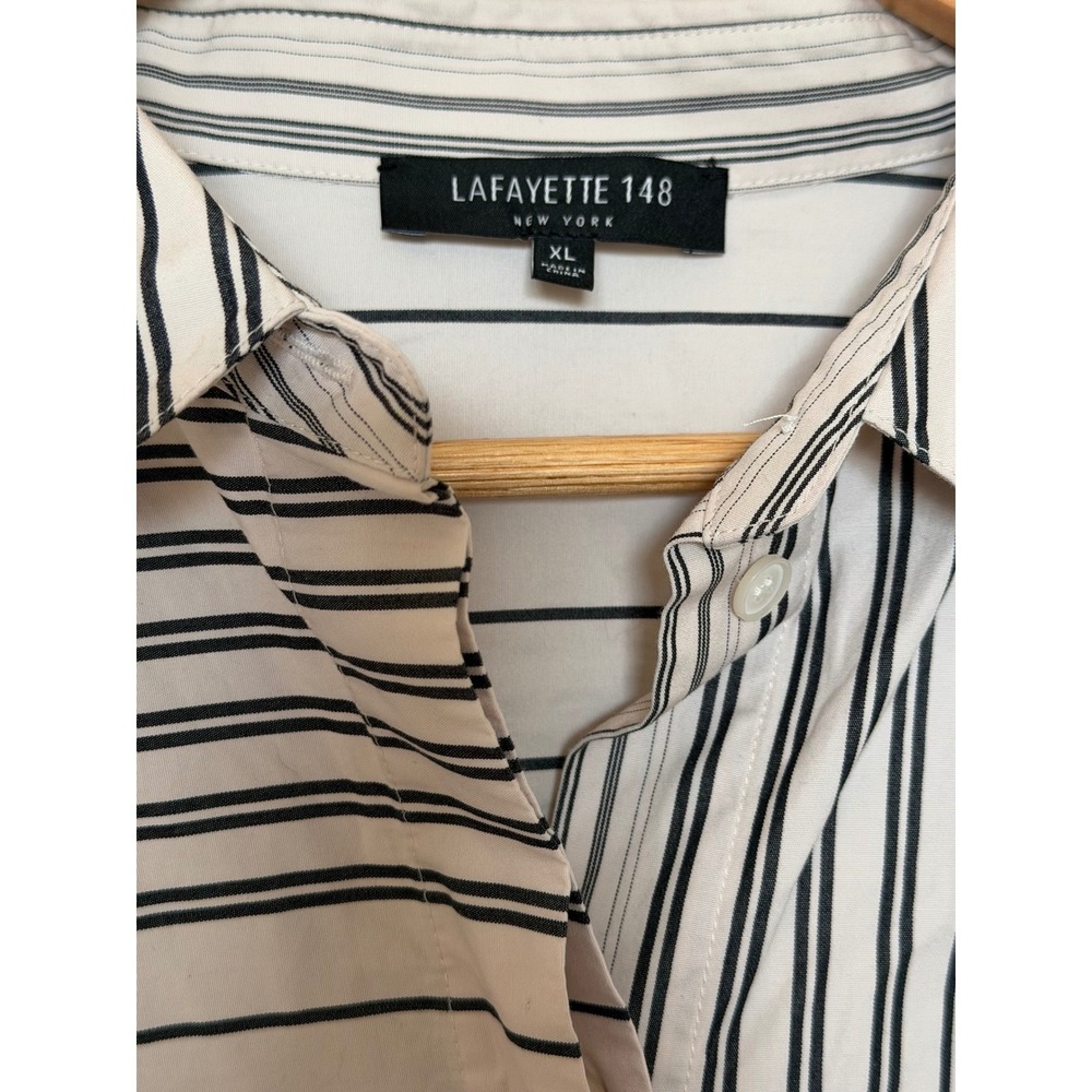 Lafayette 148 New York Womens Mixed Stripe Button Down Shirt Black White‎ Blouse - Picture 3 of 3